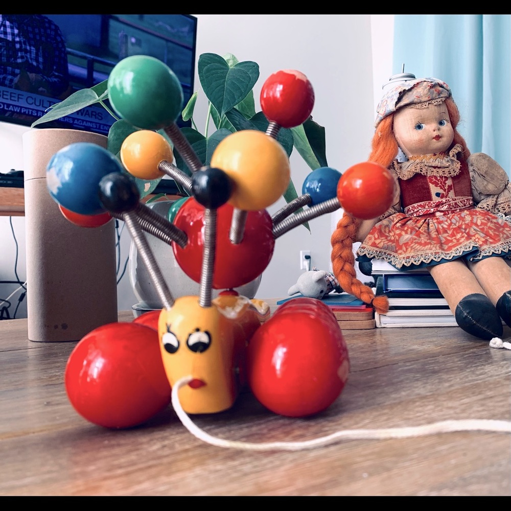 70s Vintage Kouvalias - Wooded Pull toy Greece